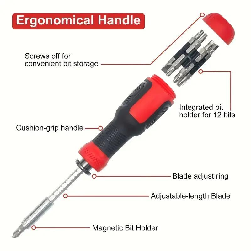 Multifunctional Adjustable Ratchet Screwdriver Set,Repair Tools With Torx Safety Flat Head Phillips Hex Square,1/4 Nut Drivers.