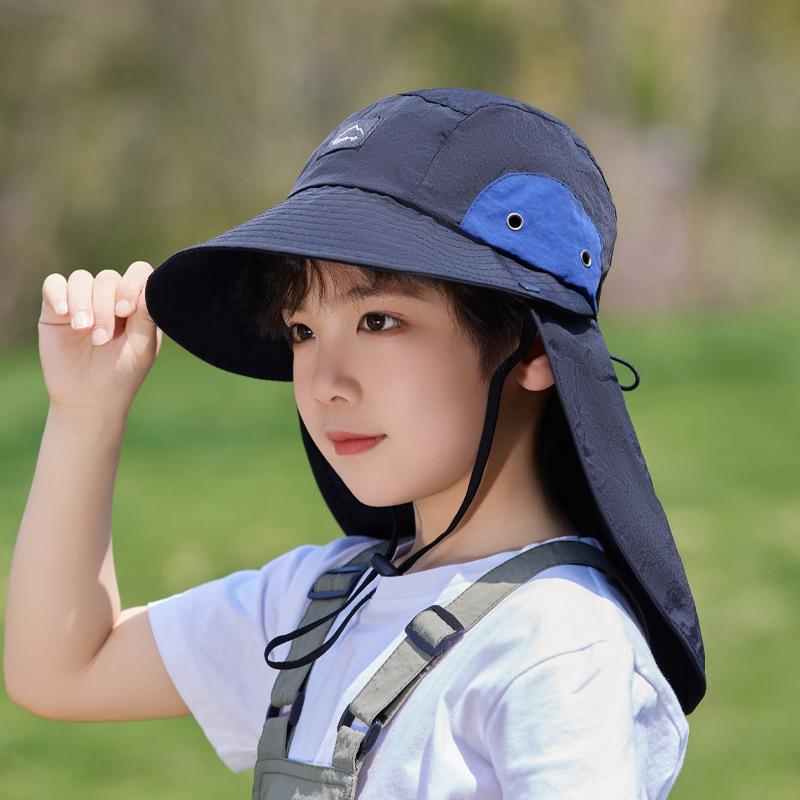 Summer Children's Hats Boys and Girls Sun Protection Visor Big Brim Shawl Neck Protection Sun Hat Quick Drying Waterproof Bucket Hat