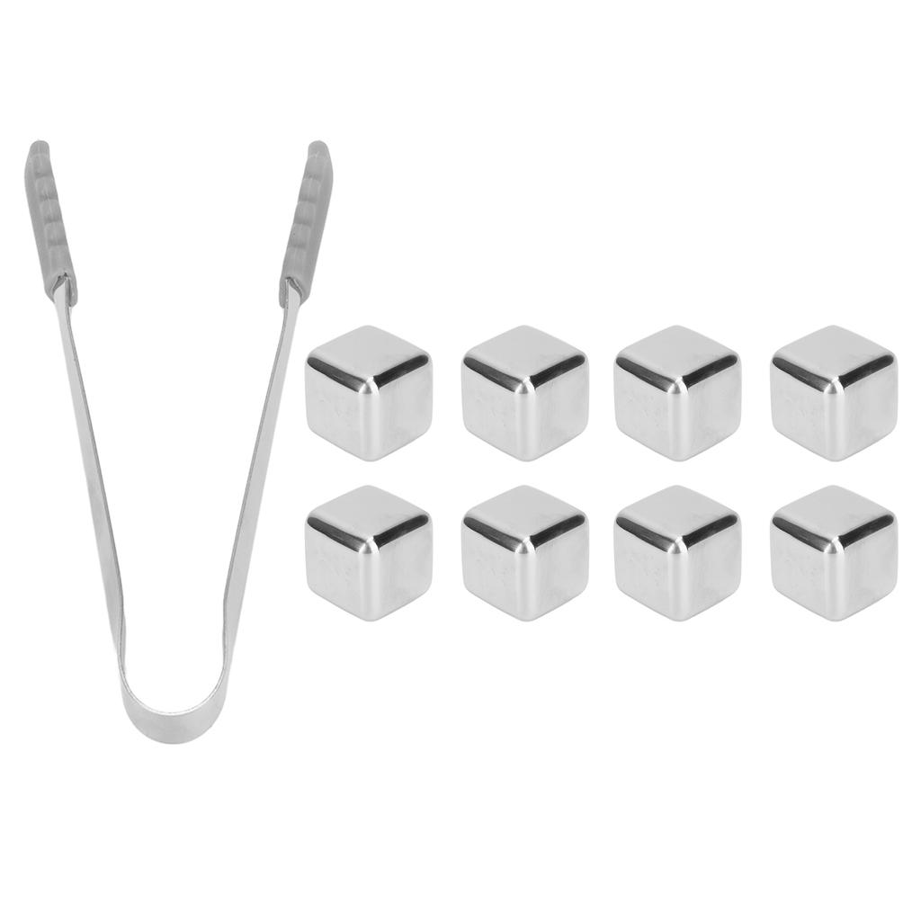 8 Stück Edelstahl Eiswürfel Set Spiegelglanz mit Clipbox Wiederverwendbar für Getränke Whiskey