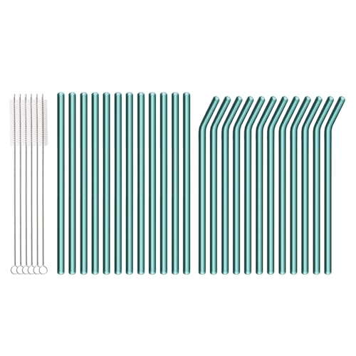30 PCS Drinking Straws, 8 x 200 mm Bulk Reusable Glass Straws, Include 12 Straight 12 Bent 6 Cleaning Brush, Straws for Smoothies, Milkshake, Juice