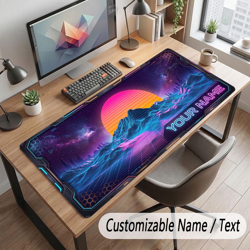 City Cyberpunk Theme Customized Mouse Pad Personalized Print Name Text Desk Mat For Home Office Table Decor