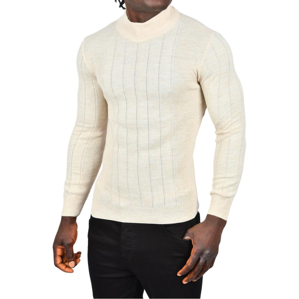 DeepSEA Yarım Balıkçı Yaka Çizgili Tüylenmeyen Slim Fit Triko Kazak 2505491