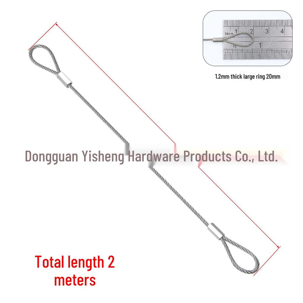 304 Stainless Steel Wire Rope Slings with Double Buckle Crimping Head for Rigging and Lifting.