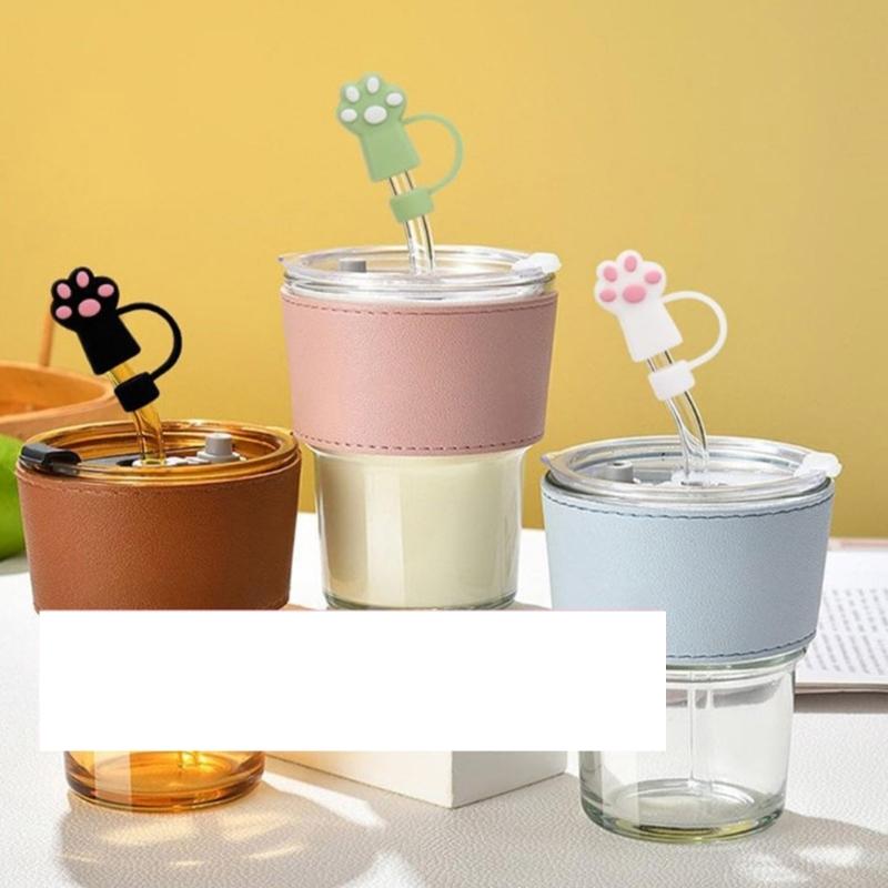6pcs Durable Cat Claw Straw Seal Decoration Household Dust-Proof Straws Plugs Set Durable Drinkware Accessory for Cup