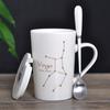 Zodiac Ceramic Mug Set: Gold Constellation Design with Lid & Spoon