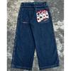 Blugi din Denim cu Imprimeu Grafic Hip Hop, Croială Largă, pentru Bărbați, Stil Y2K Harajuku, Pantaloni cu Picior Drept