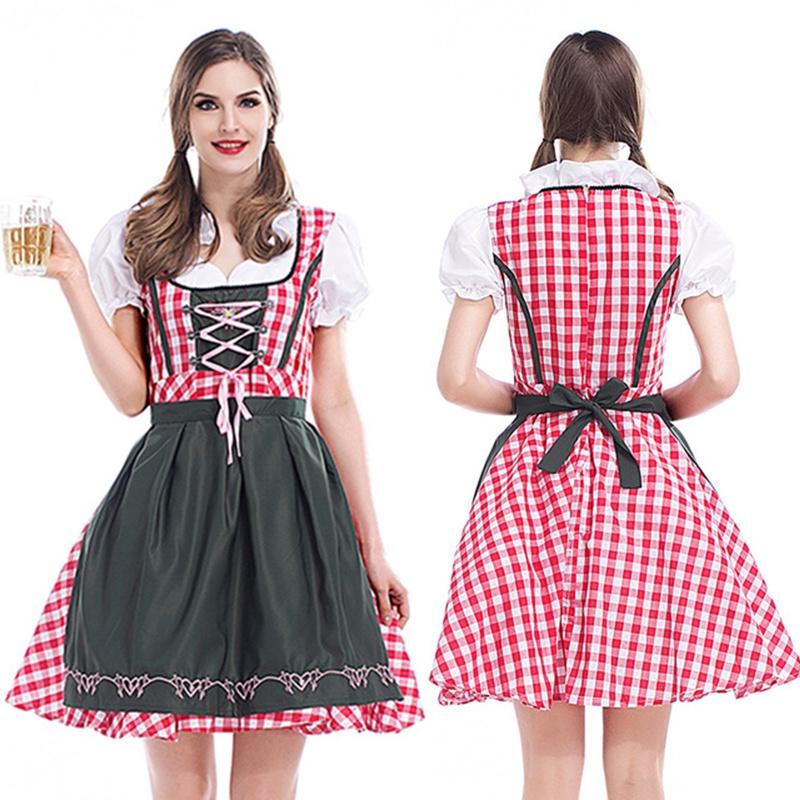 Elegant Women Oktoberfest Dress With Bavarian Dirndl Costume And Puff Sleeves