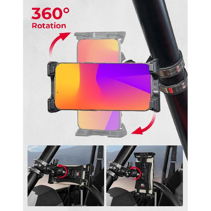 KEMIMOTO UTV Phone Mount ATV Holder, Fit 4.7"-13" Phone & Tablet, 360° Adjustable Heavy Duty, Compatible with Can-Am Maverick X3 Outlander Polaris