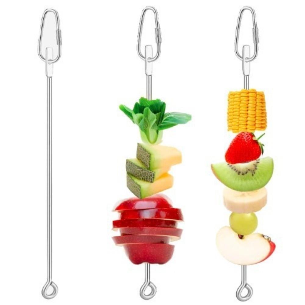 Stainless Steel Bird Food Holder Hanging Rust-proof Parrots Fruit Skewer with Hook Adjustable Bird Foraging Toys Indoor