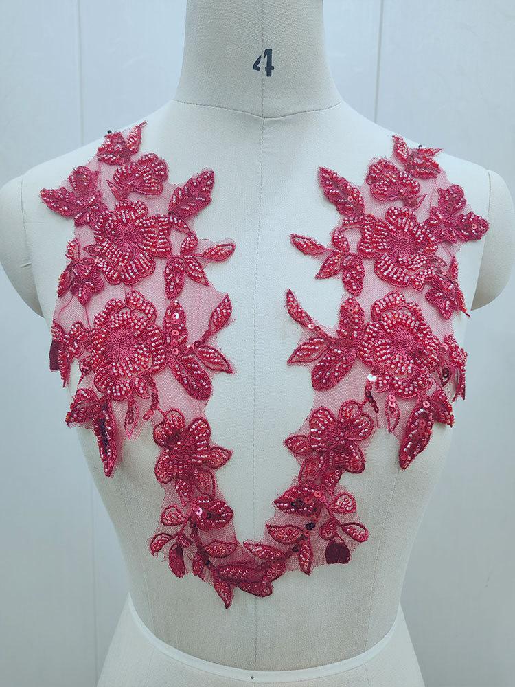 Factory Direct Sales Three-Dimensional Bead Lace Embroidery Piece Lace Accessories Wedding Dress Diy Cloth Sticker To Flower Decoration Decal