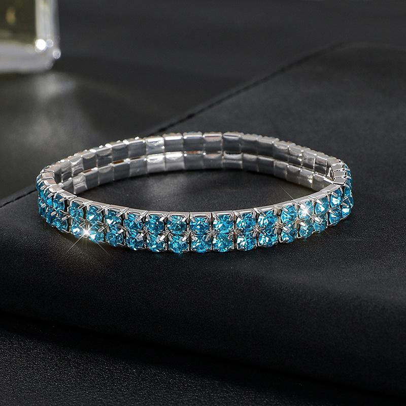Vollbesetztes Diamantarmband Übertriebenes Strassarmband Kristall Zweireihig Elastisches Armband