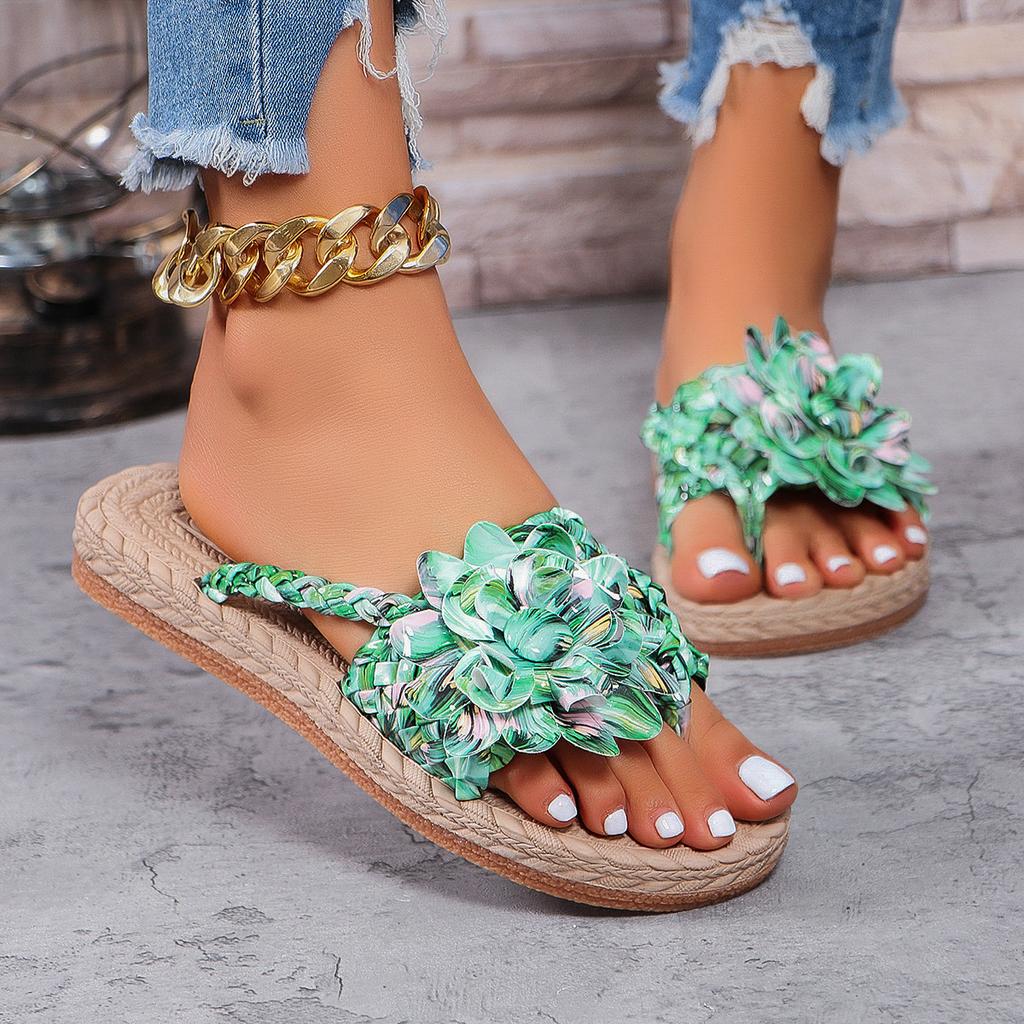 Mezzanine Flat Bottom Slippers Women's Summer Vintage Flower Casual Versatile Beach Cool Slippers