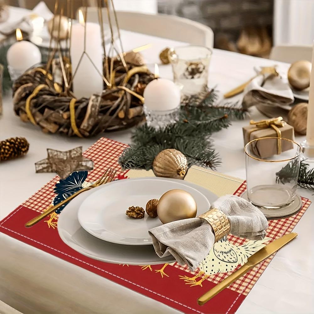 American Country Rooster Meal Mat Red and White Grid Pattern Table Mat Farm Wind Insulated Anti slip Meal Mat