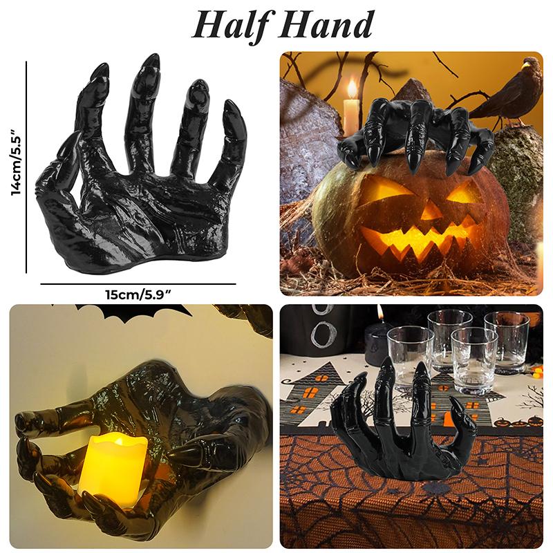 

Halloween Wall Decorations Creepy Hands Candles Holder Wall Hanging Hook Collection Scary Ghost Hand Storage Shelf Decor A