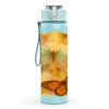 1PC Butterfly On Warm Tone Flower Print 750ml Color Plastic Sports Water Bottle Leakproof Flip Straw Lid Suitable for Sports Office Home Use