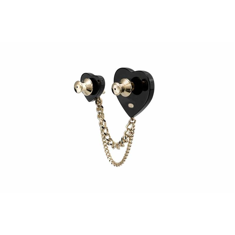 CHANEL Double Love Resin Metal Brooch Women's Black