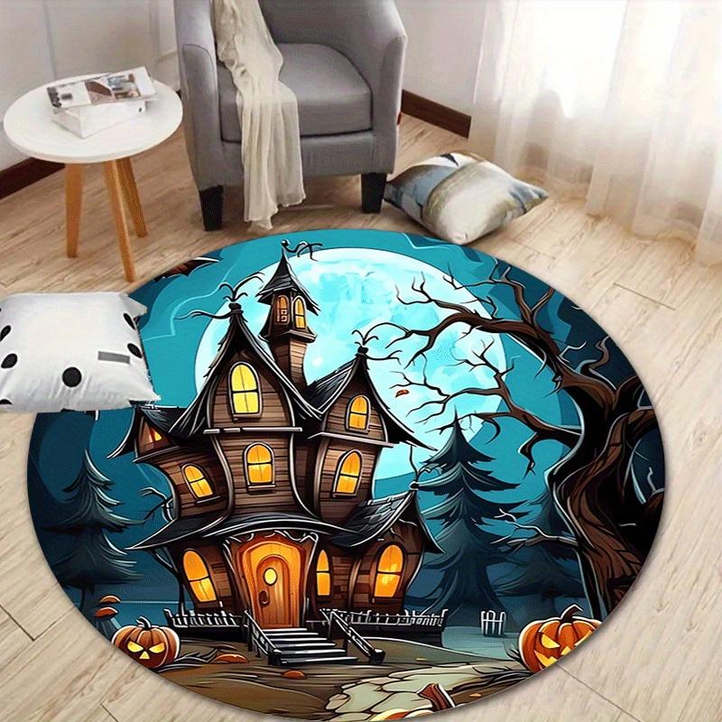 

1pc Soft, Absorbent & Non-Slip Scary Castle Round Rug, Perfect for Entryway, Living Room, Bedroom Decor, Machine Washable Flannel Memory Foa 80cm by 80cm