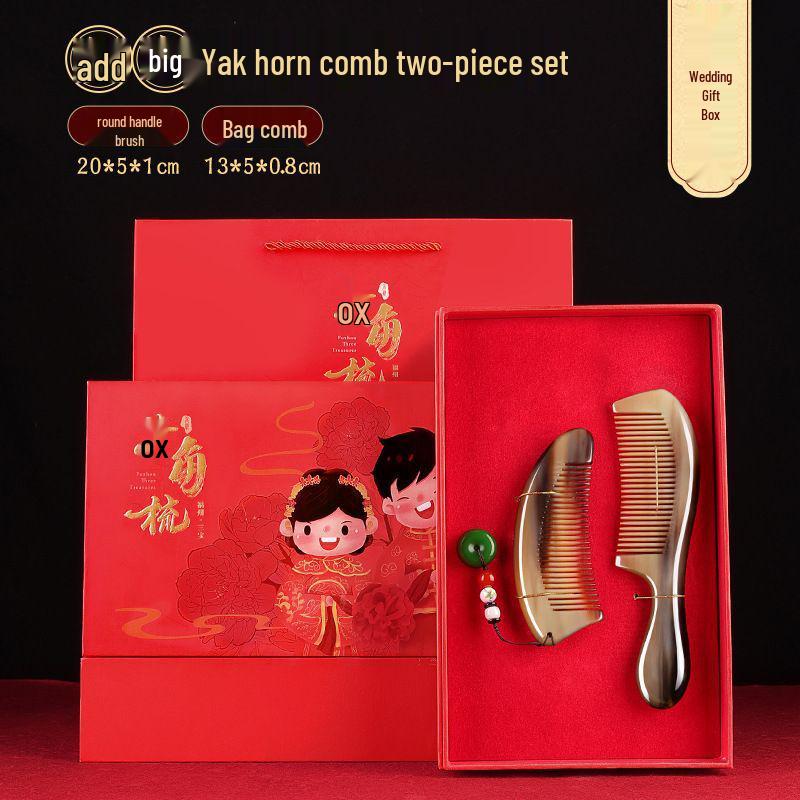 Ox Horn Comb Gift Set: Wedding Pair, Practical Comb for Mother's Day & Valentine's Gifts