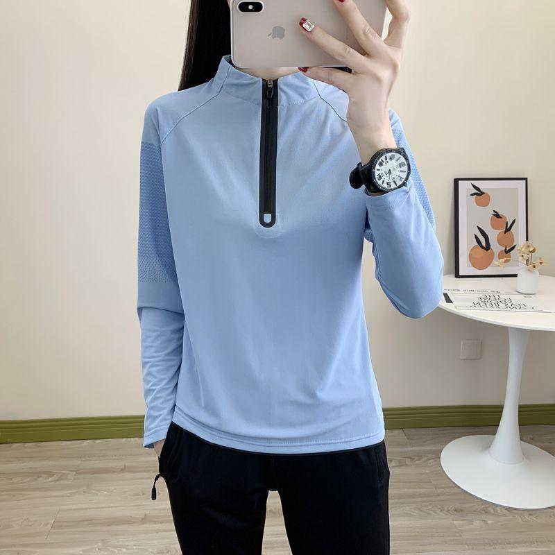 Outdoor Women's Long-sleeved Quick-drying Clothing Fitness Running Sun Protection Stand-up Collar Breathable Quick-drying Top