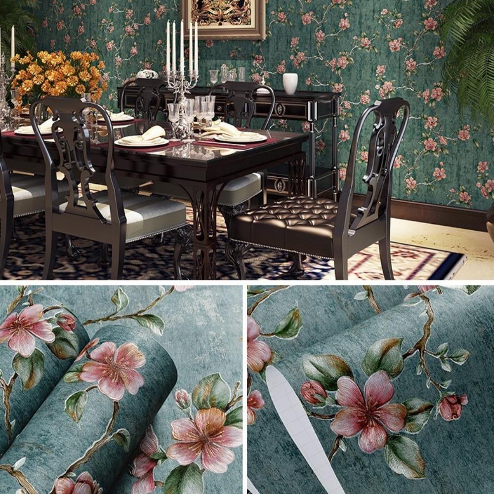 Non-woven Fabric Self Adhesive Wallpaper Aluminum Foil Bottom American Retro Wall Sticker  Wardrobe