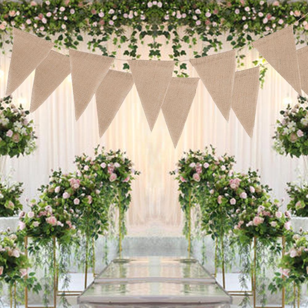 Burlap Flags Banner Triangle Bunting Flags Pennant Banner Brown Flags String Party Hanging Decor Supplies for Celebration