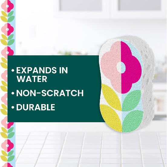 Scotch-Brite Brite Blooms Collection, 1 Extra Gentle Flower Shaped Kitchen Sponge, 3 Pop Up Dish Sponges That Expand with Water, and 4 Dobie