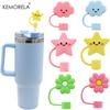 6PCS Blue Straw Cover Cap For Car Cup Accessories Cute Flower Straw Toppers For Tumblers 10mm Silicone Straw Covers For Stanley