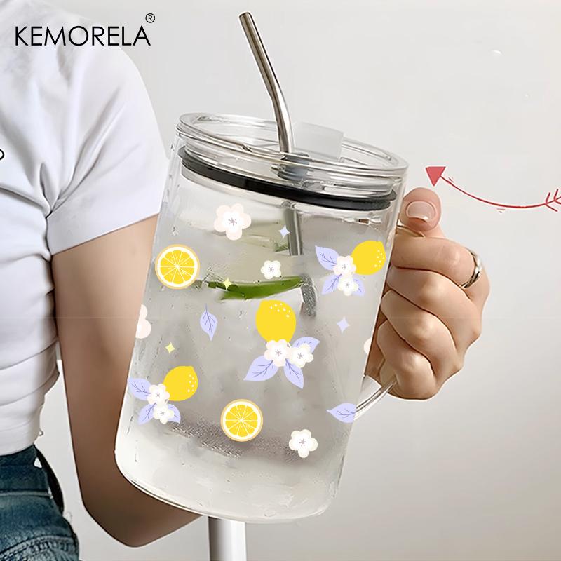 1PCS 1000ML Bow-Knot Glass with Lid and Straw Handle High Borosilicate Glass Glass Water Cup Coffee Cup Summer Winter Drinkware
