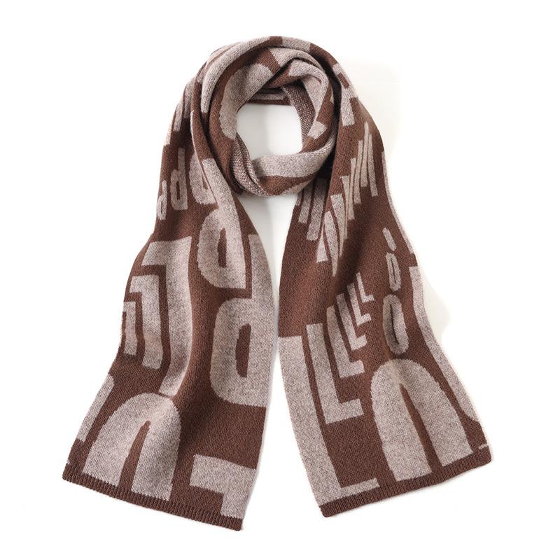 Letter Design Versatile Pure Wool Scarf Fashion Warm Small Wide Shawl Autumn and Winter New 100 Wool Scarf