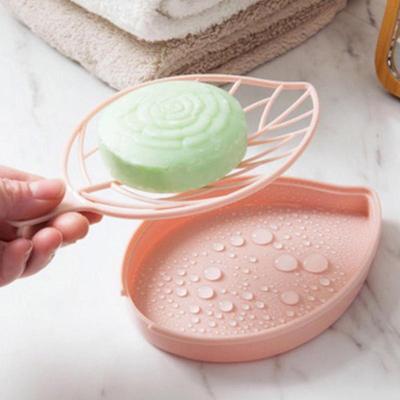 Boîte à savon en plastique en forme de feuille, Double couche, assiette de rangement, porte-plateau, conteneur