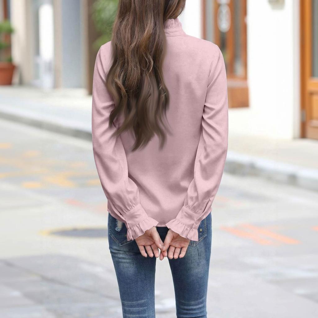 Women's Casual Long Sleeve Stand Collar Shirt for Everyday Wear