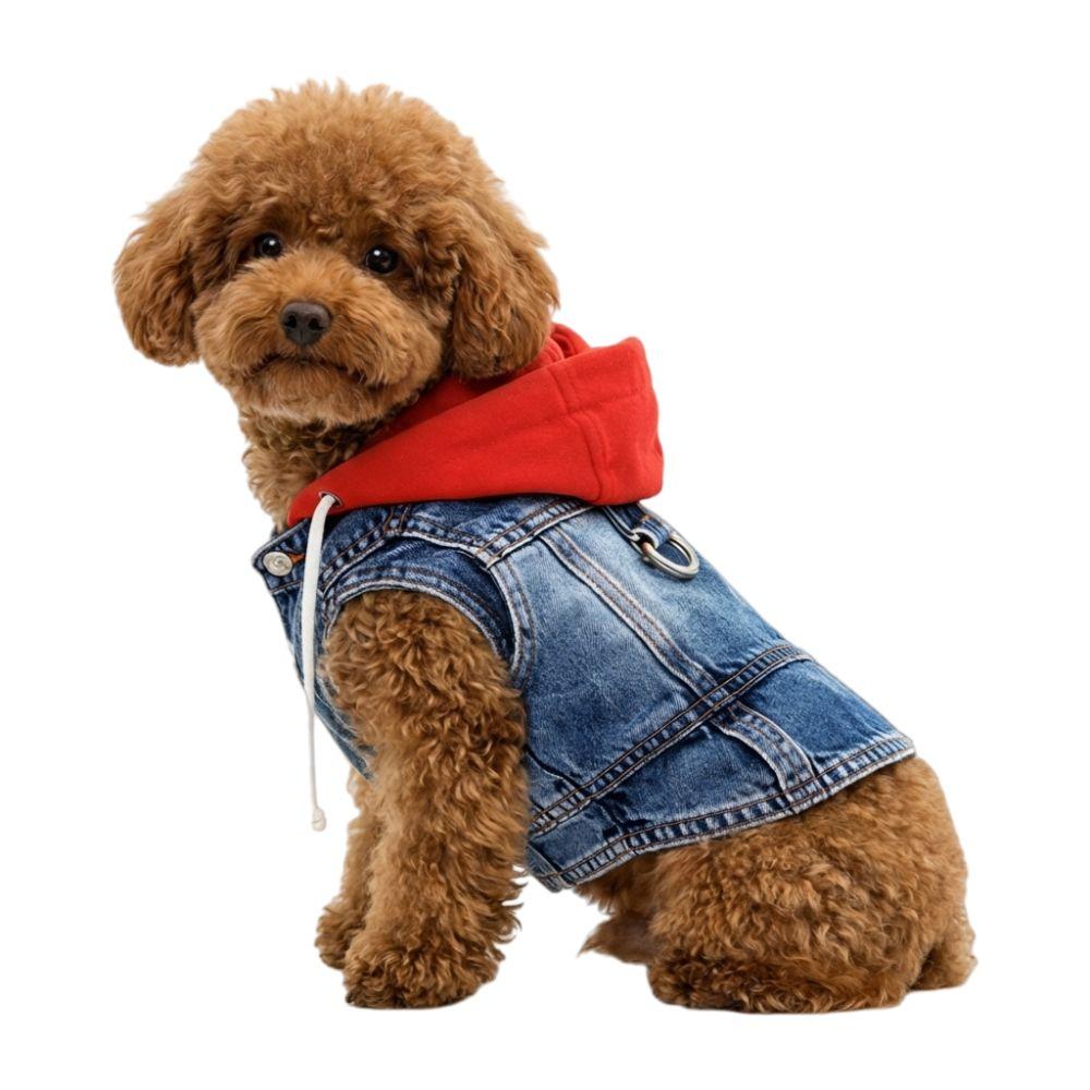 Cool Spring Dog Hoodies with D-Ring Puppy Harness Coat Dog Jean Jacket Vest For Small Medium Dogs