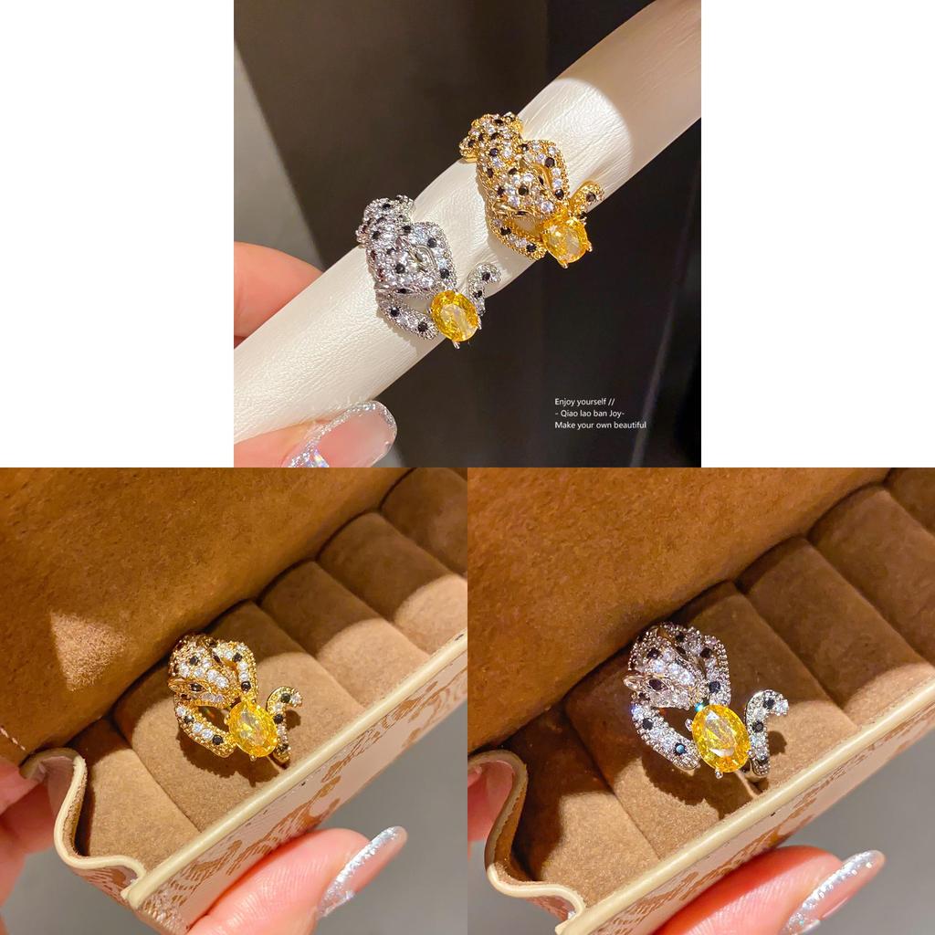 Cheetah Zircon Oval Ring For Women Minimalist Fashion Jewelry Gift For Ladies
