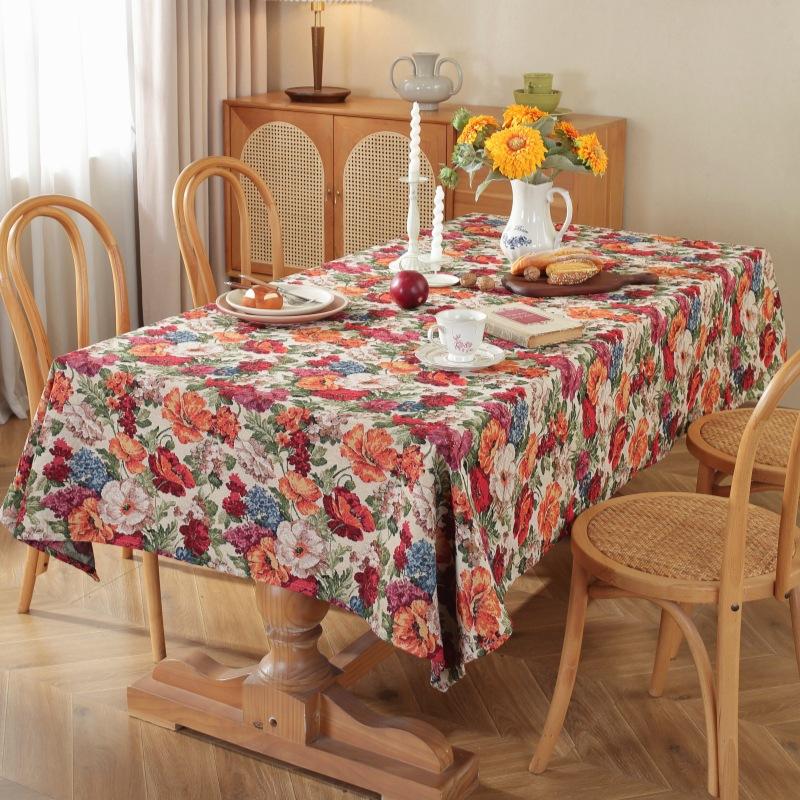 Thickened American Retro Jacquard Tablecloth Colorful Floral Butterfly Oil Painting Style Dining Table Cover 60*60cm