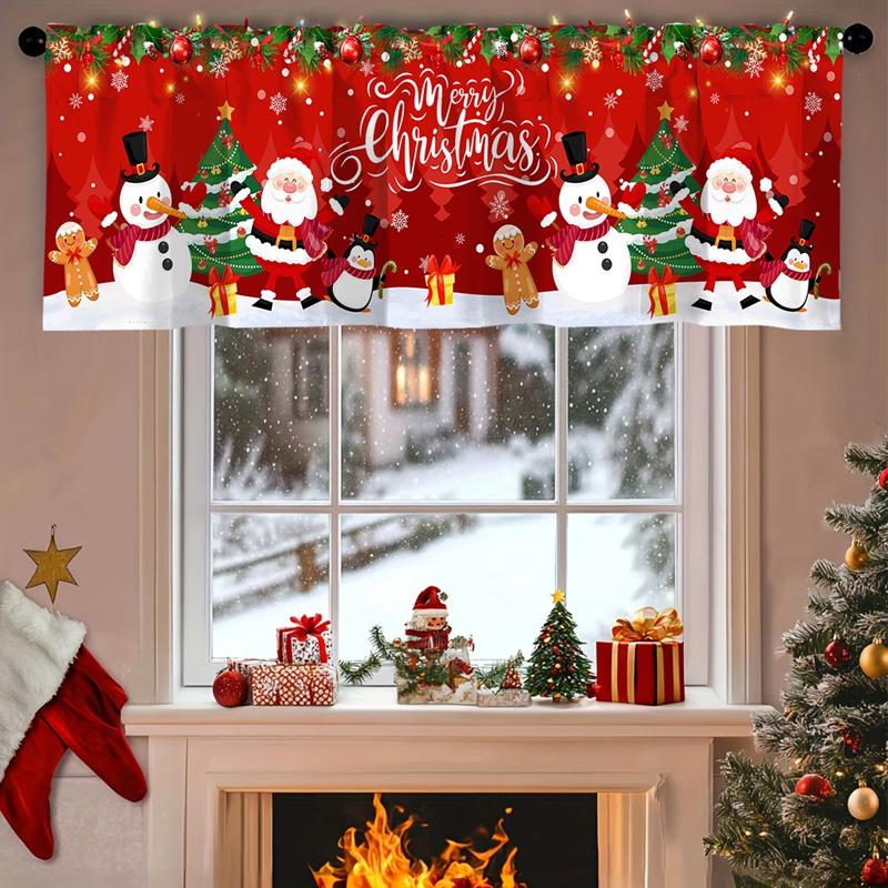 Christmas Short Curtains Valances Christmas Decorations for Home 2026 Xmas Ornaments Windows Treatments for Kitchen Bathroom