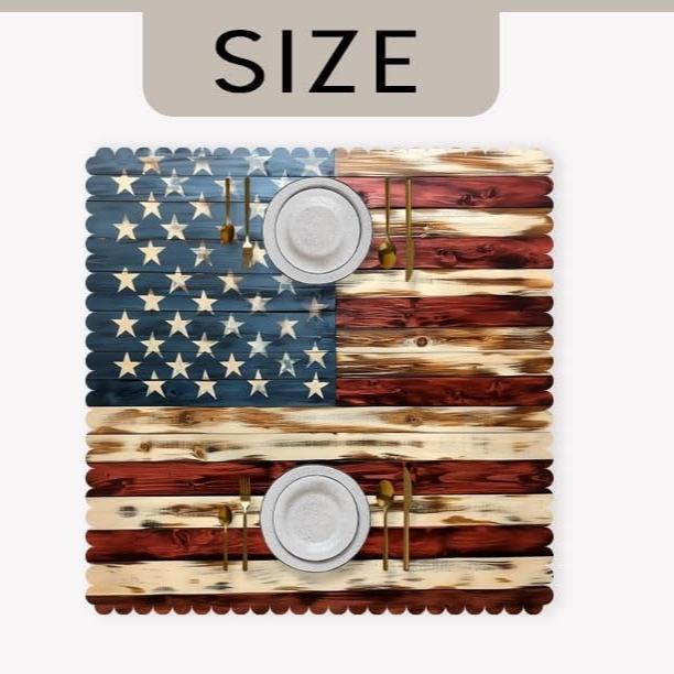 USA Flag Square Tablecloth American Wood Grain Patriotic Table Cloth Cover for Party Picnic Kitchen Dinner Outdoor
