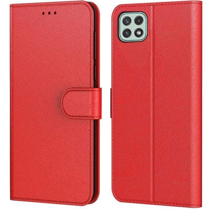 Protective Case - BOOLING - for Samsung Galaxy A22 5G - Red - Leather Effect Wallet - Anti-Scratch Shockproof