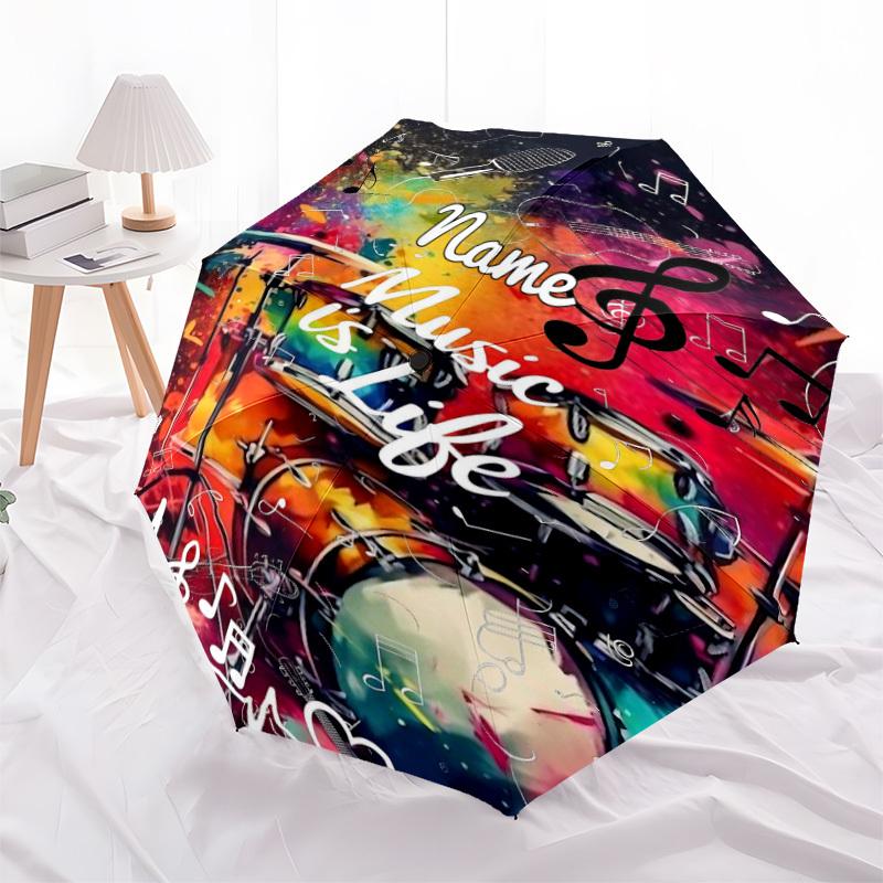 1PC Music Life Custom Name Automatic Open/Close, 8-Rib Durable Frame Compact Travel Umbrella for Men & Women D1222085