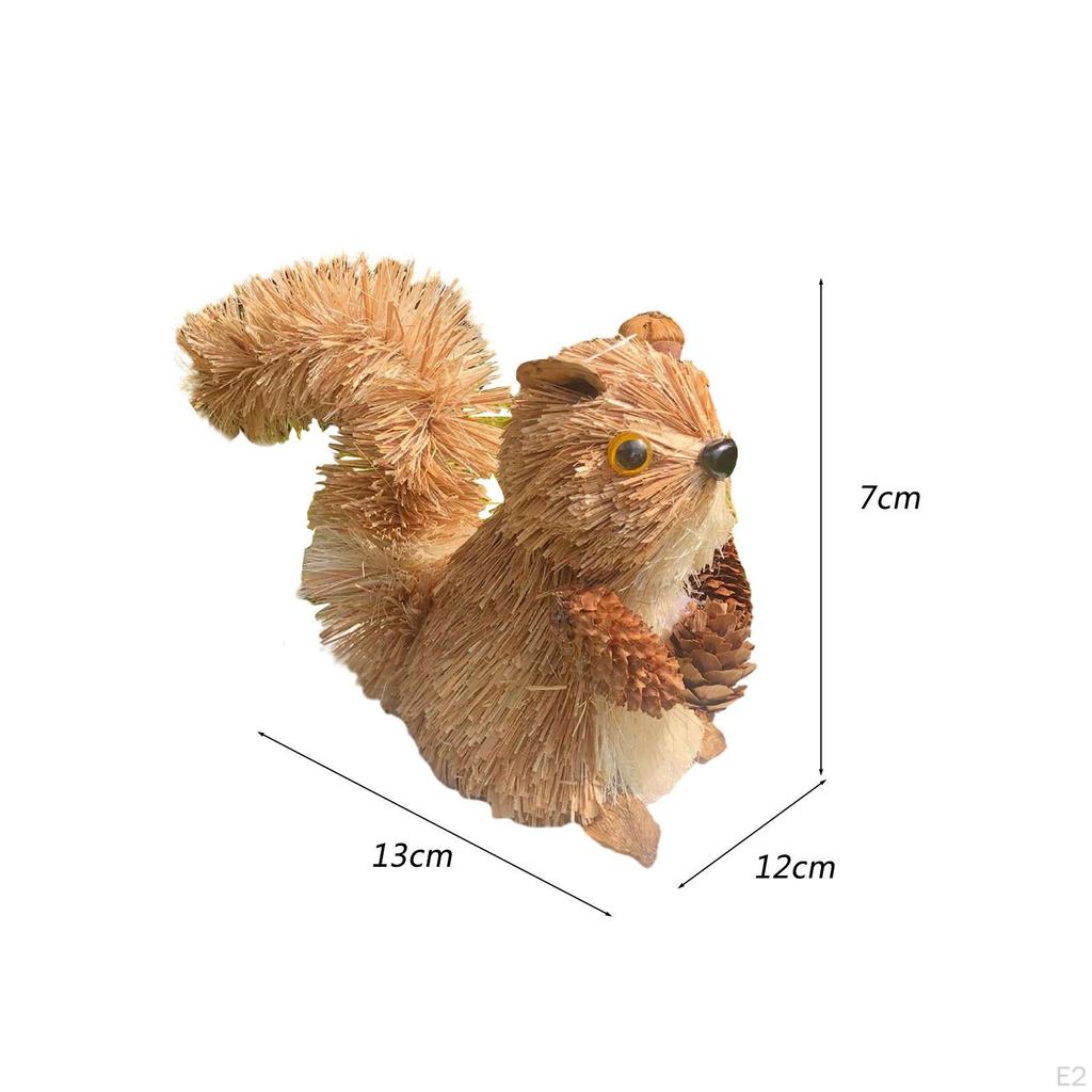 Animal Sculpture Garden Statue Ornaments Decoration Pine Cone Decorative Straw Squirrel Figurine