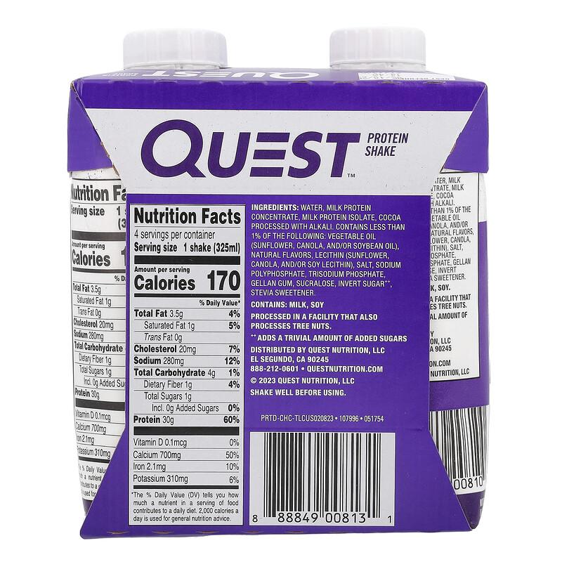 Protein Shake, Chocolate, 4 Shakes, 11 fl oz (325 ml) Each