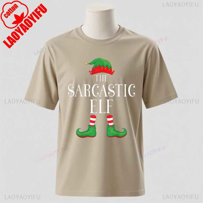 Sarcastic Elf Matching Group Xmas Funny Family Christmas TShirt Cotton Retro Street Fashion Short Sleeve Design Breathable Tee