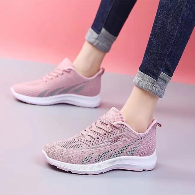 

Fashion 2024 Running Shoes Ladies Breathable Sneakers Summer Light Mesh Air Cushion Women s Sports Shoes Outdoor Lace Up Training Shoes 35 розовый