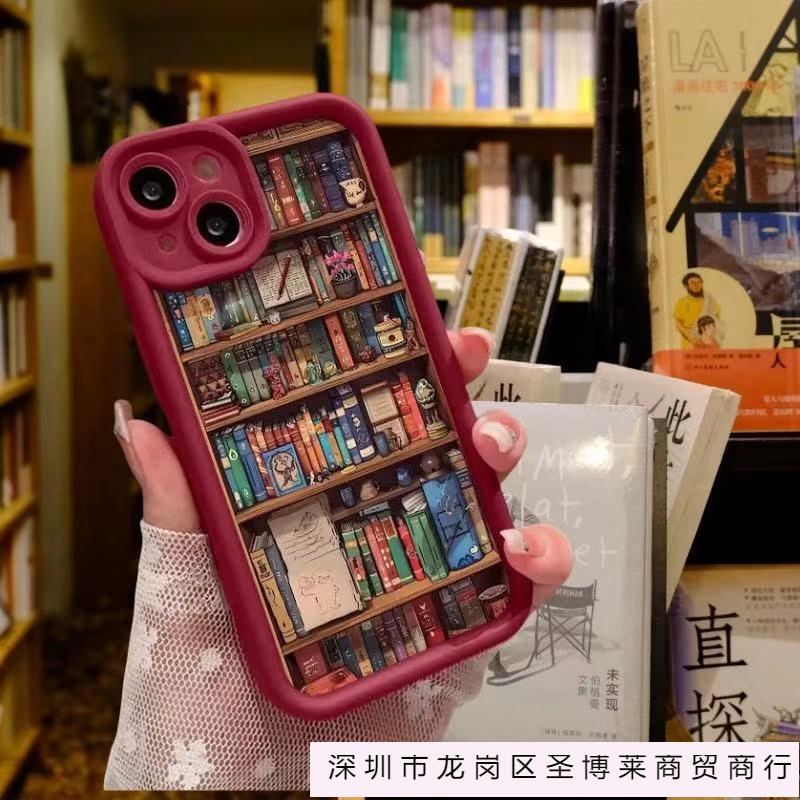 Retro Book Bookshelf for iPhone16 Mobile Phone Case Apple 13/14 New 15promax Silicone 11 Soft