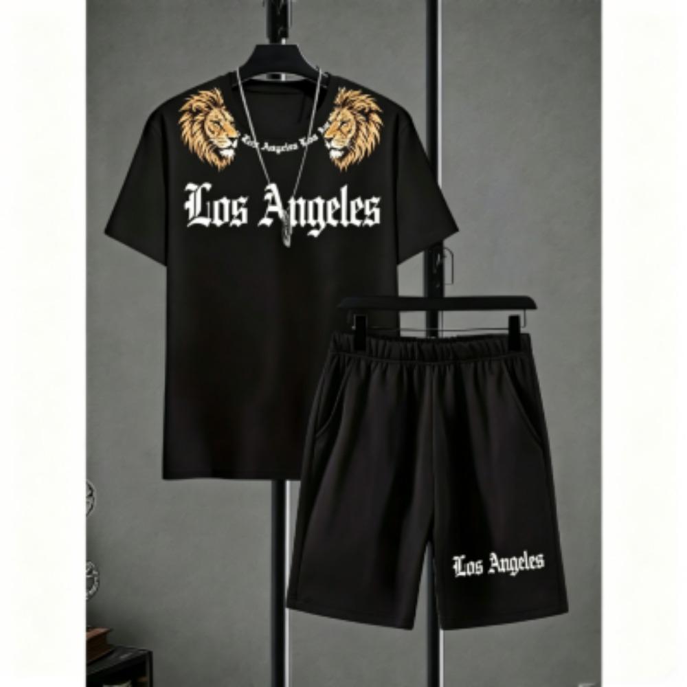 Fashion Men s Set Animal Tiger Lion Stripe Printed Men s T-shirt and Shorts 2 Piece Set Summer Casual Outdoor Men s and Women s T-shirt Sets XXS