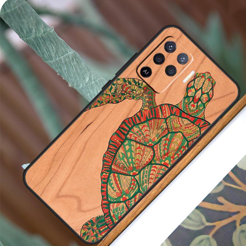 Turtle Wood Pattern For OPPO A17 A16 A15 A79 A58 A78 A98 A74 A94 A77 A5 A9 A96 A76 A52 A72 A53S A54S A57S Case