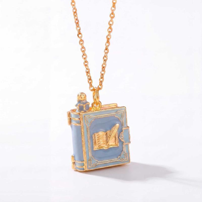 New Fashion Book Opening Pendant Necklace Fashion Princess Fairy Tale Pendant Necklace Enamel Elf Necklace Jewelry Accessory