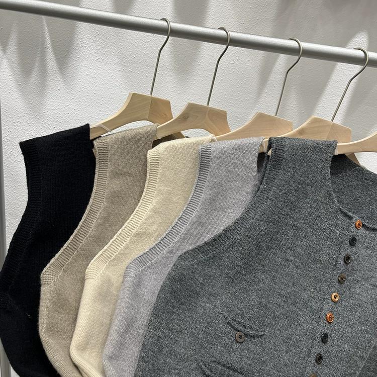 Dimanaf 2025 Høst Dame Knapper Ermeløs Vest Gensere Stil Løs Strikk Casual Genser