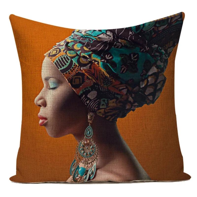Fashion African Girl Lady Oil Painting Black Women Home Art Decoration Sofa Throw Pillow Case Polyester Cushion Cover