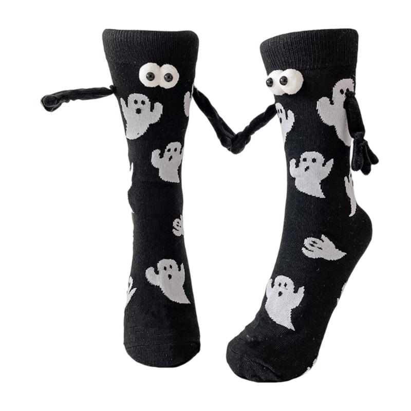 Halloween Themed Magnetic Link Socks Soft Unisex Short Socks With Ghosty Pumpkin Patterns Practical Polyester