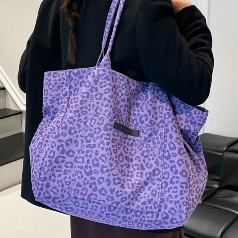 Canvas tote bag leopard print autumn new large-capacity cloth large bag underarm lazy high-value shoulder bag women